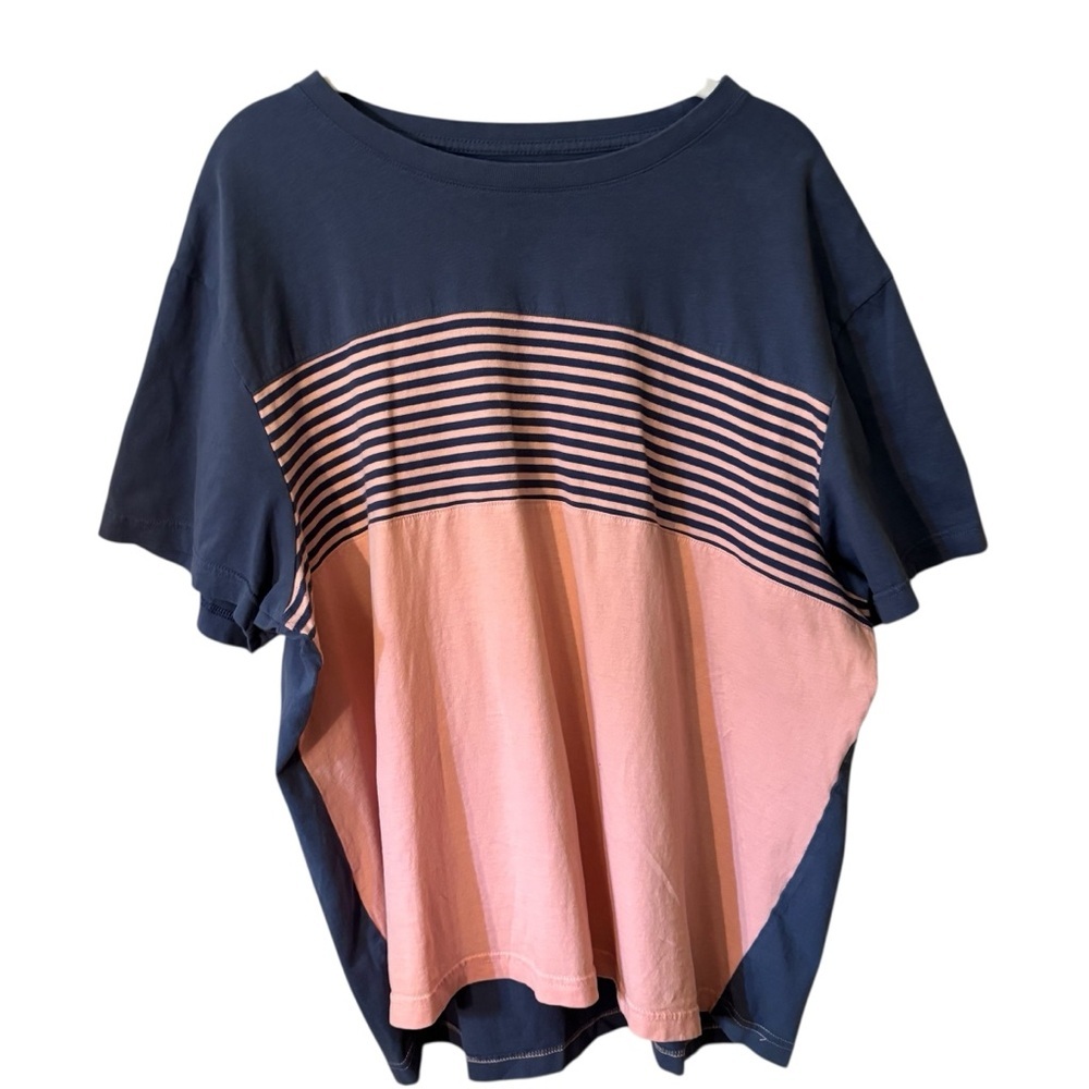 Hurley Tee XL Men’s Blue and Pink Striped Colorblock Short Sleeve 100% Cotton